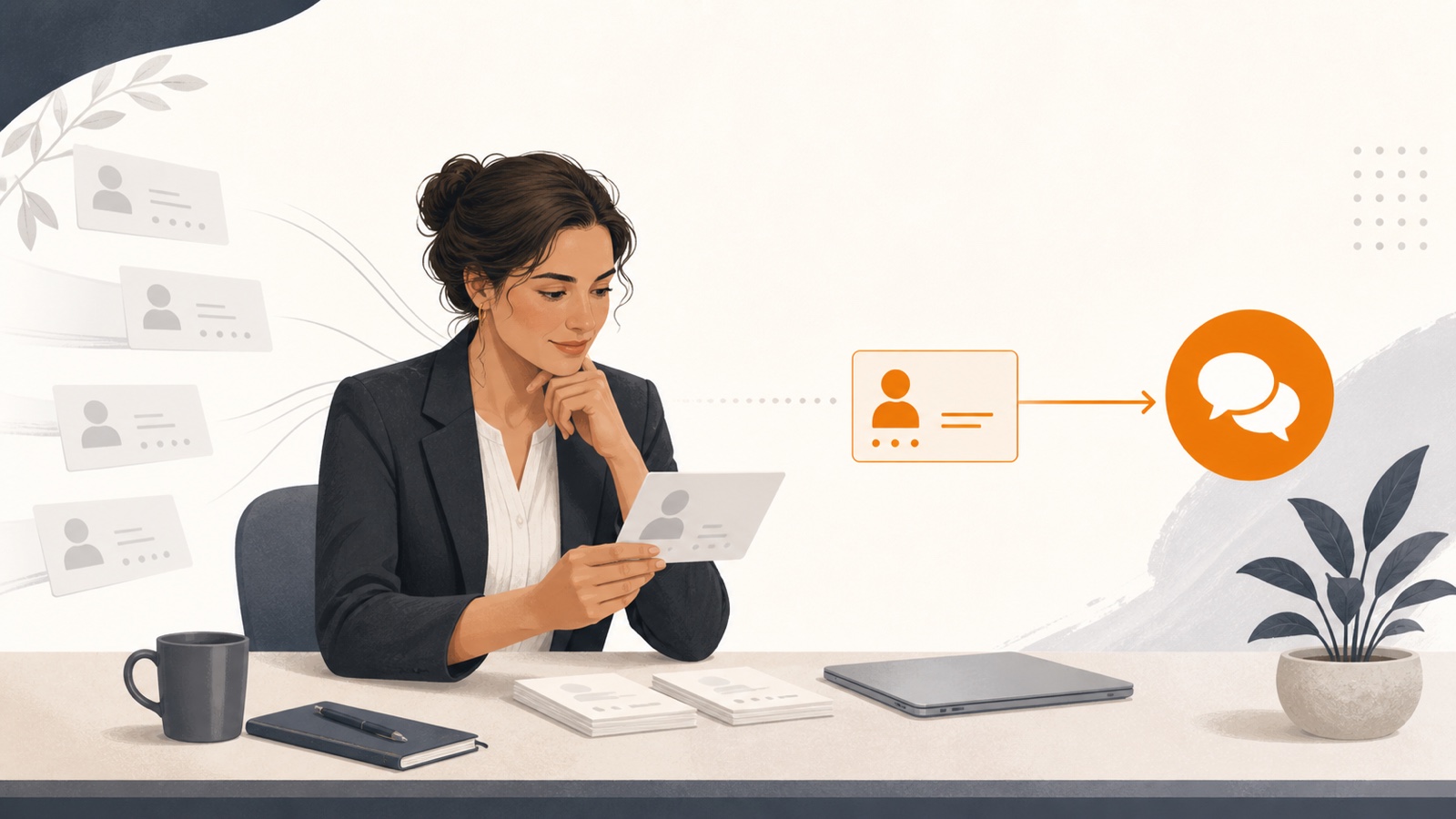 A service professional reviews enquiry cards and selects one for a focused conversation.